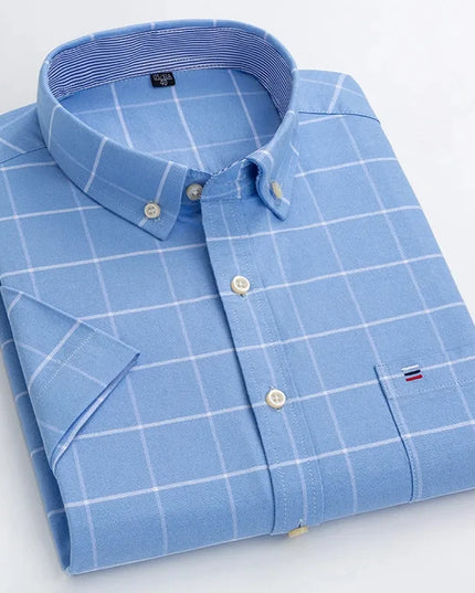 Men's Oxford Cotton Short Sleeve Shirt - Classic Solid & Breathable