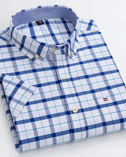Men's Oxford Cotton Short Sleeve Shirt - Classic Solid & Breathable