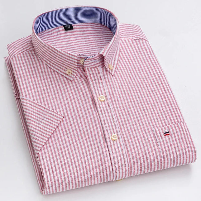Men's Oxford Cotton Short Sleeve Shirt - Classic Solid & Breathable