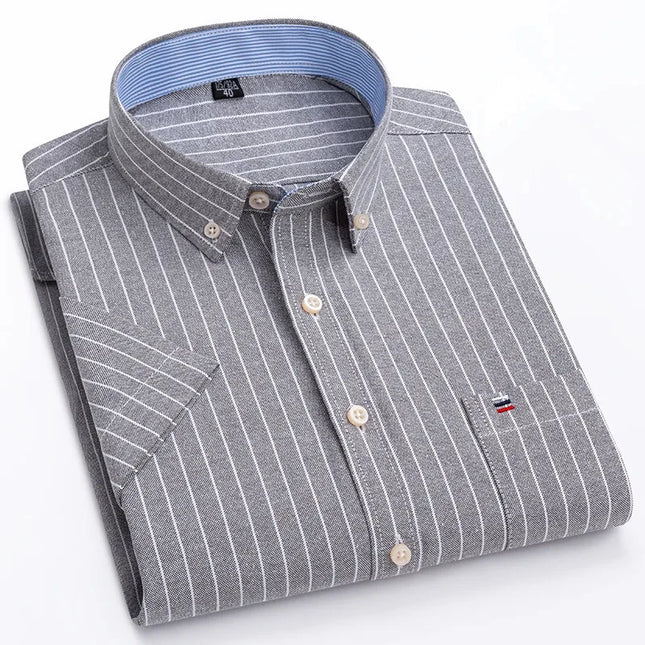 Men's Oxford Cotton Short Sleeve Shirt - Classic Solid & Breathable