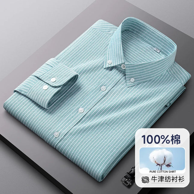 Men's Oxford Shirt S-5XL - 100% Cotton Long Sleeve Dress Shirt