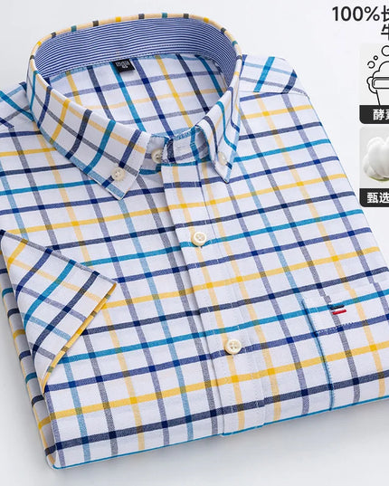 Men's Oxford Short Sleeve Shirt - Comfortable Cotton with Pocket
