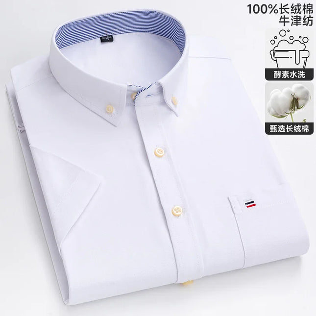Men's Oxford Short Sleeve Shirt - Comfortable Cotton with Pocket