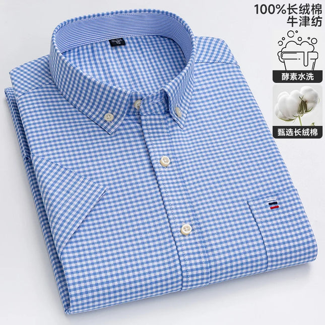 Men's Oxford Short Sleeve Shirt - Comfortable Cotton with Pocket
