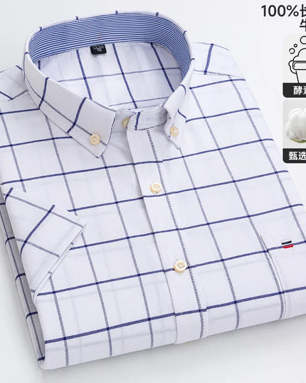 Men's Oxford Short Sleeve Shirt - Comfortable Cotton with Pocket