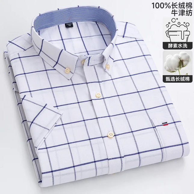 Men's Oxford Short Sleeve Shirt - Comfortable Cotton with Pocket