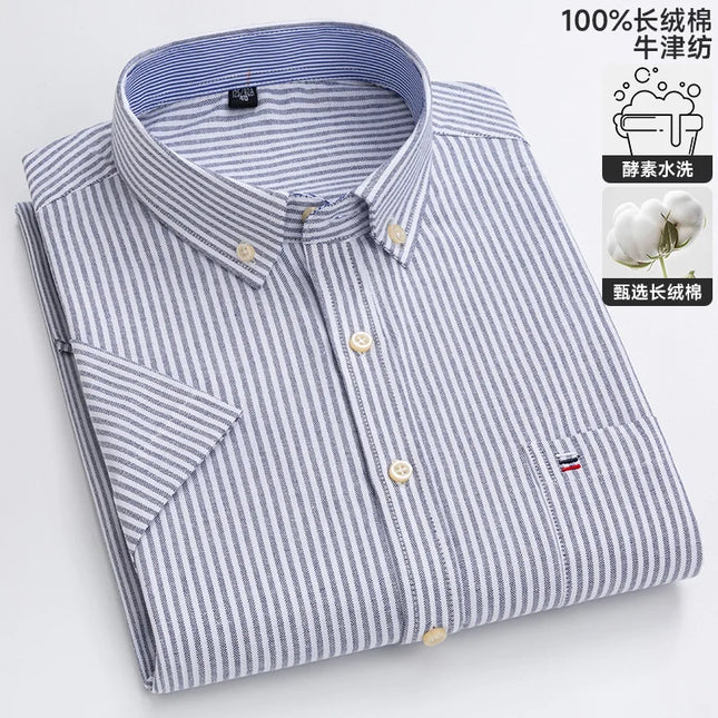 Men's Oxford Short Sleeve Shirt - Comfortable Cotton with Pocket