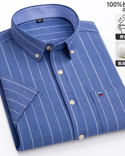 Men's Oxford Short Sleeve Shirt - Comfortable Cotton with Pocket