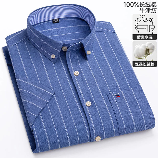 Men's Oxford Short Sleeve Shirt - Comfortable Cotton with Pocket