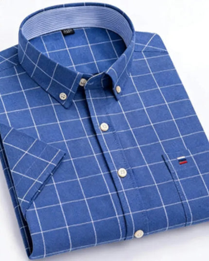 Men's Oxford Short Sleeve Shirt - Comfortable Cotton with Pocket