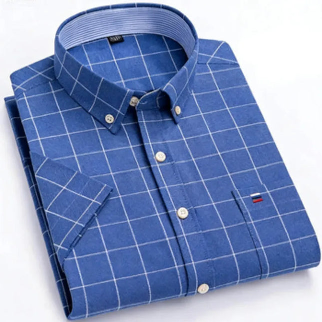 Men's Oxford Short Sleeve Shirt - Comfortable Cotton with Pocket