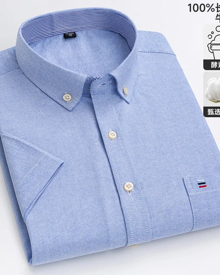 Men's Oxford Short Sleeve Shirt - Comfortable Cotton with Pocket