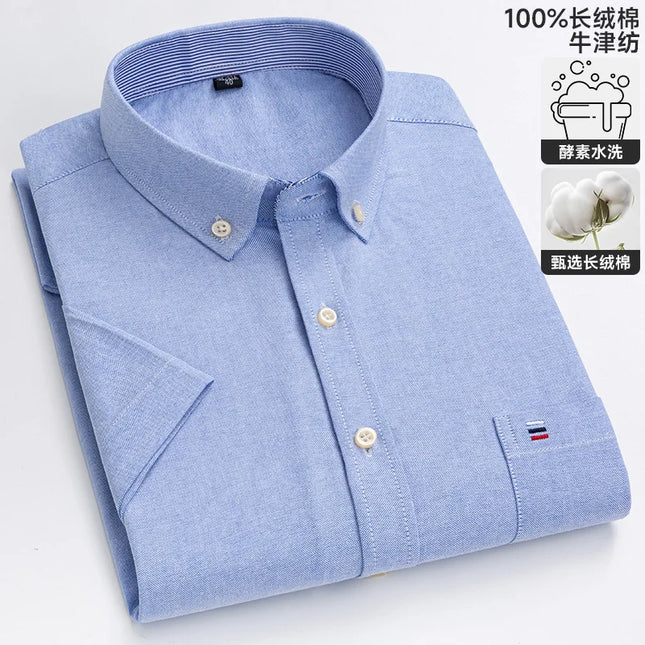 Men's Oxford Short Sleeve Shirt - Comfortable Cotton with Pocket