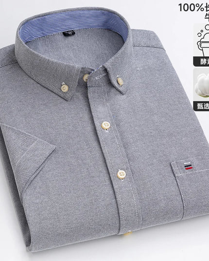 Men's Oxford Short Sleeve Shirt - Comfortable Cotton with Pocket