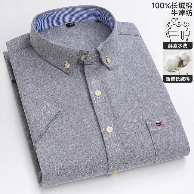 Men's Oxford Short Sleeve Shirt - Comfortable Cotton with Pocket