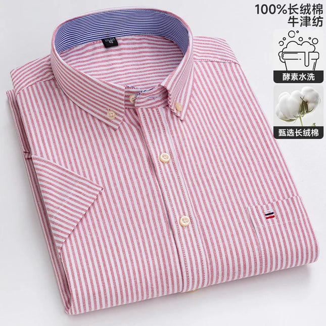 Men's Oxford Short Sleeve Shirt - Comfortable Cotton with Pocket