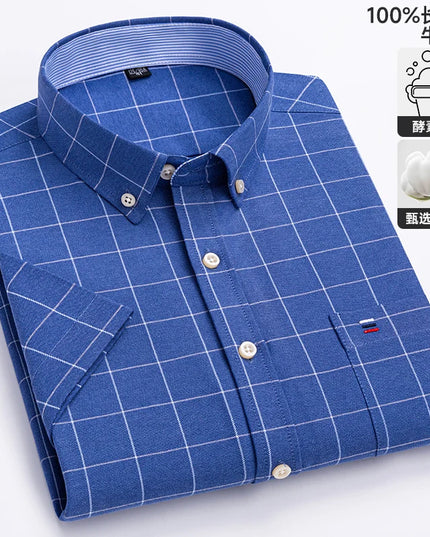 Men's Oxford Short Sleeve Shirt - Comfortable Cotton with Pocket
