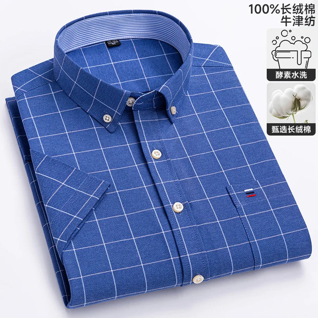 Men's Oxford Short Sleeve Shirt - Comfortable Cotton with Pocket