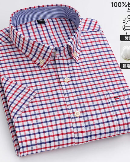Men's Oxford Short Sleeve Shirt - Comfortable Cotton with Pocket