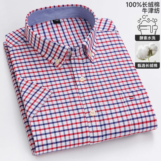 Men's Oxford Short Sleeve Shirt - Comfortable Cotton with Pocket