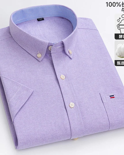 Men's Oxford Short Sleeve Shirt - Comfortable Cotton with Pocket