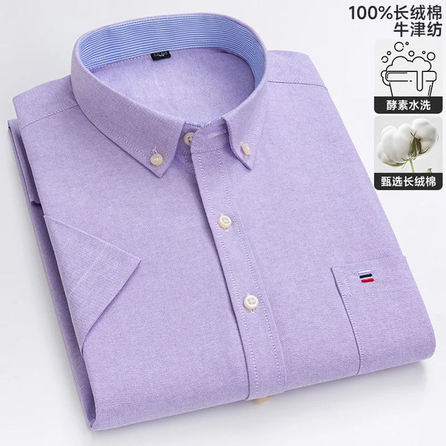 Men's Oxford Short Sleeve Shirt - Comfortable Cotton with Pocket