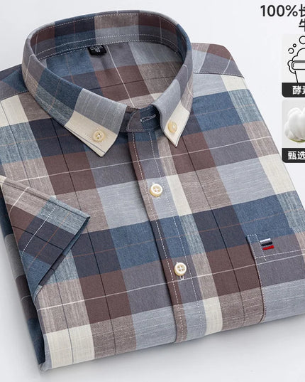 Men's Oxford Short Sleeve Shirt - Comfortable Cotton with Pocket