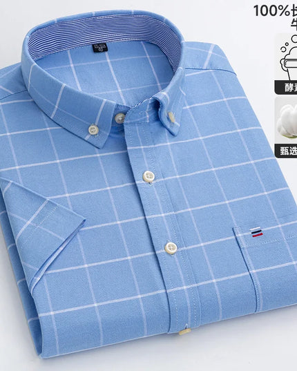 Men's Oxford Short Sleeve Shirt - Comfortable Cotton with Pocket