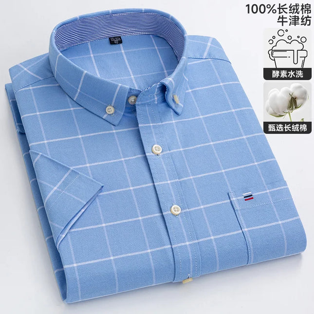 Men's Oxford Short Sleeve Shirt - Comfortable Cotton with Pocket