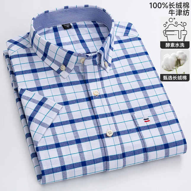 Men's Oxford Short Sleeve Shirt - Comfortable Cotton with Pocket