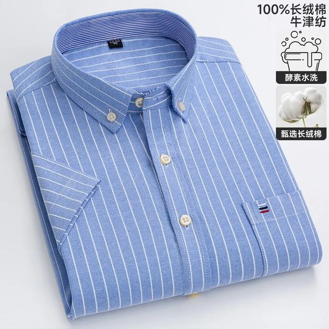 Men's Oxford Short Sleeve Shirt - Comfortable Cotton with Pocket
