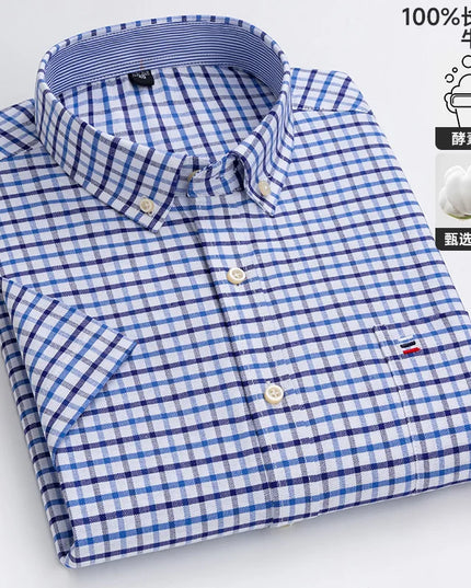 Men's Oxford Short Sleeve Shirt - Comfortable Cotton with Pocket