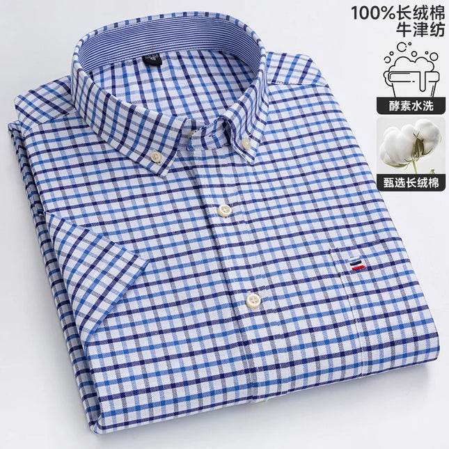 Men's Oxford Short Sleeve Shirt - Comfortable Cotton with Pocket