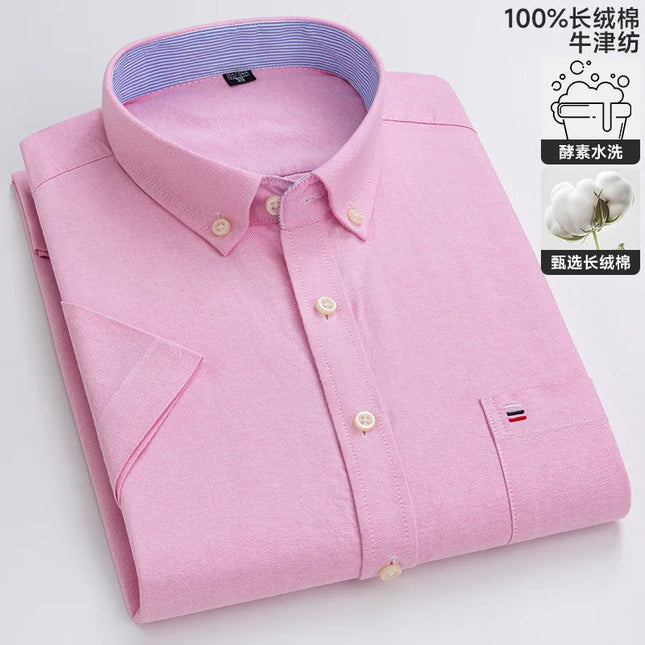 Men's Oxford Short Sleeve Shirt - Comfortable Cotton with Pocket