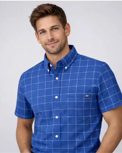 Men's Oxford Short Sleeve Shirt - Comfortable Cotton with Pocket