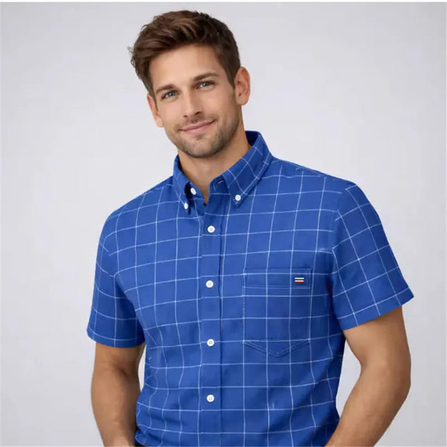 Men's Oxford Short Sleeve Shirt - Comfortable Cotton with Pocket