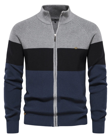 Men's Patchwork Color Zipper Cardigan Sweater - Autumn Winter Style