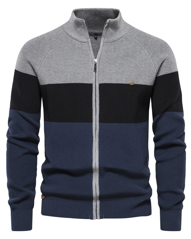 Men's Patchwork Color Zipper Cardigan Sweater - Autumn Winter Style