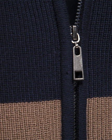 Men's Patchwork Color Zipper Cardigan Sweater - Autumn Winter Style