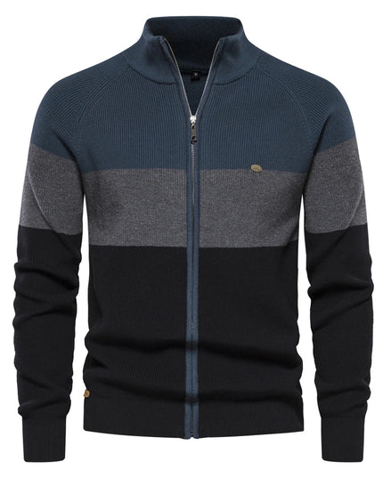 Men's Patchwork Color Zipper Cardigan Sweater - Autumn Winter Style