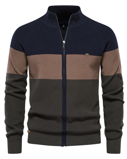 Men's Patchwork Color Zipper Cardigan Sweater - Autumn Winter Style