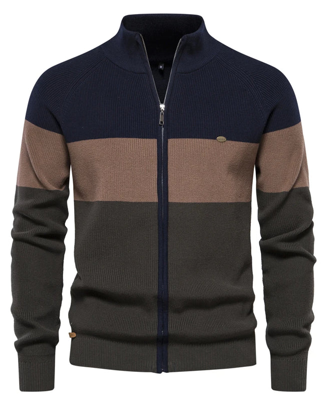 Men's Patchwork Color Zipper Cardigan Sweater - Autumn Winter Style
