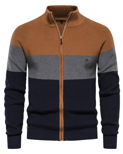 Men's Patchwork Color Zipper Cardigan Sweater - Autumn Winter Style