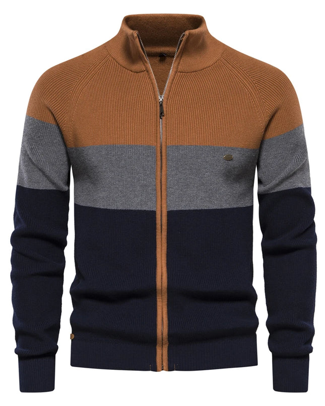 Men's Patchwork Color Zipper Cardigan Sweater - Autumn Winter Style