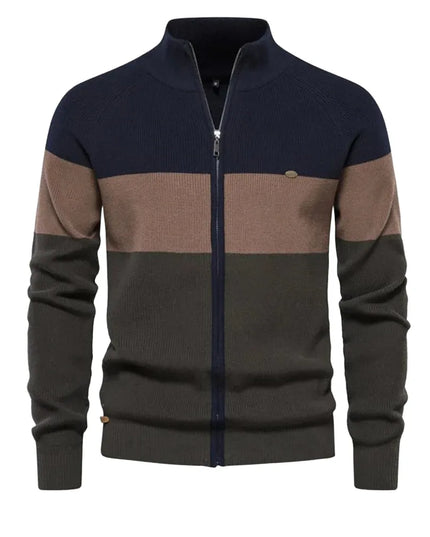 Men's Patchwork Color Zipper Cardigan Sweater - Autumn Winter Style