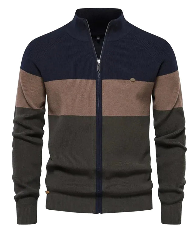 Men's Patchwork Color Zipper Cardigan Sweater - Autumn Winter Style
