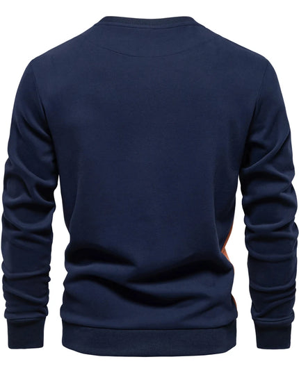 Men's Patchwork Cotton-Blend Sweatshirt - Casual Round Neck