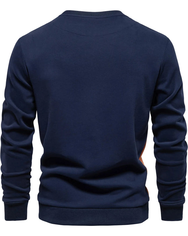 Men's Patchwork Cotton-Blend Sweatshirt - Casual Round Neck