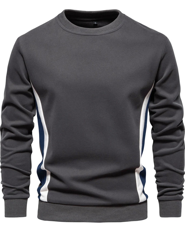 Men's Patchwork Cotton-Blend Sweatshirt - Casual Round Neck