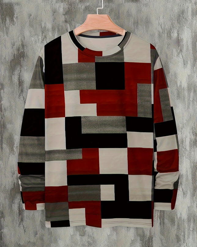Men's Plaid Long-Sleeve Pullover - Casual Comfort for Sportswear
